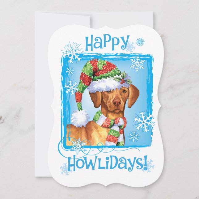 Lycklig Howlidays Vizsla Julkort (Framsida)