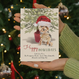 Lycklig Howlidays Watercolor Yorkshire Terrier Julkort