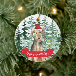 Lycklig Howlidays Welsh Terrier Hund jul Orname Julgransprydnad Keramik