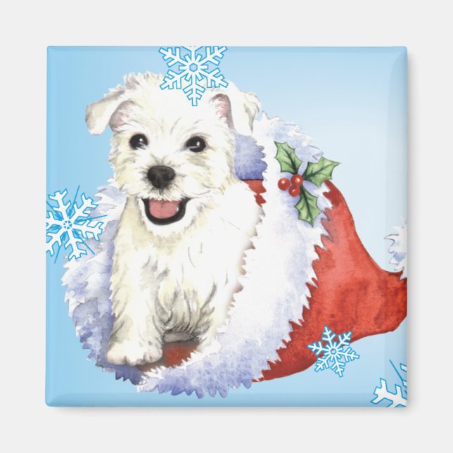 Lycklig Howlidays Westie Magnet (Framsidan)
