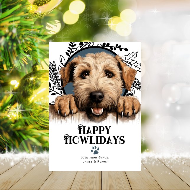 Lycklig Howlidays Wheaten Terrier Hund jul Julkort (Happy Howlidays Wheaten Terrier Dog Christmas Holiday Cards by Ricaso. Cute dog breeds holiday cards)
