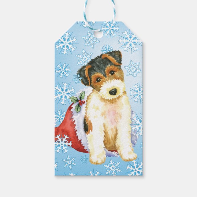 Lycklig Howlidays Wire Fox Terrier Presentetikett (Framsidan)
