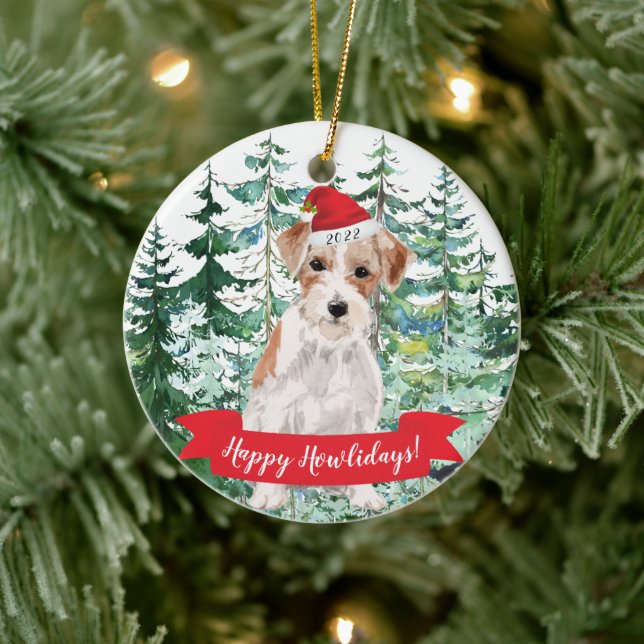 Lycklig Howlidays Wire Hred Jack Russell jul Julgransprydnad Keramik (Träd)