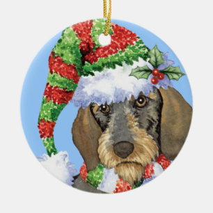 Lycklig Howlidays Wirehaired tax Julgransprydnad Keramik