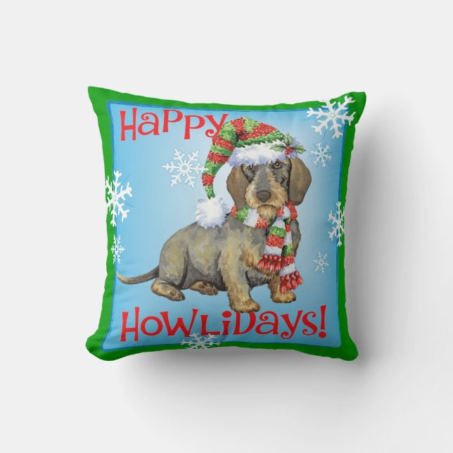 Lycklig Howlidays Wirehaired tax Kudde (Framsida)
