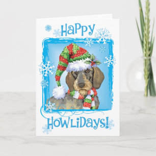 Lycklig Howlidays Wirehjärn Dachshund Helgkort