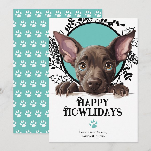 Lycklig Howlidays Xoloitzcuintli Hund jul Julkort (Fram/baksida)
