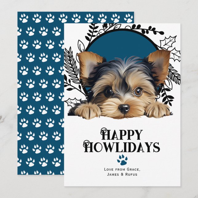 Lycklig Howlidays Yorkshire Terrier Hund jul Julkort (Fram/baksida)