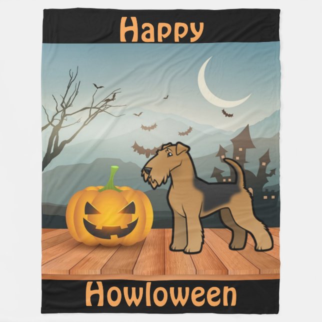 Lycklig Howloween Airedale Terrier Fleecefilt (Framsidan)