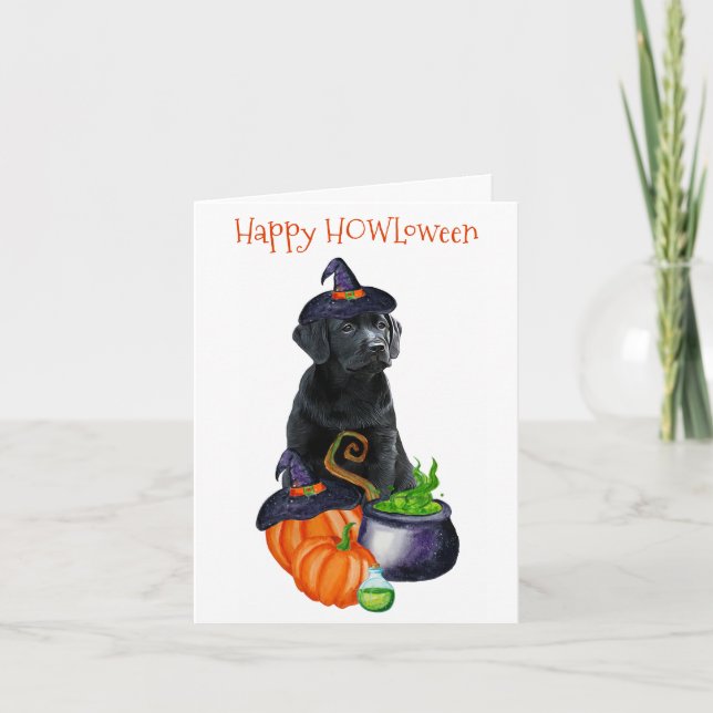 Lycklig HOWLoween Cute Black Labrador Puppy Hund Helgkort (Framsida)