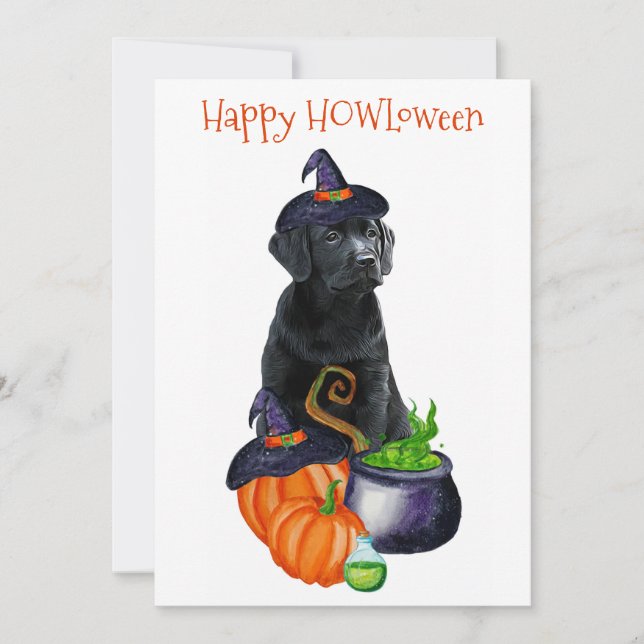 Lycklig HOWLoween Cute Black Labrador Puppy Hund Julkort (Framsida)