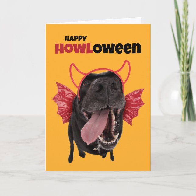 Lycklig HOWLoween Rolig hund i Halloween Costume Helgkort (Framsida)