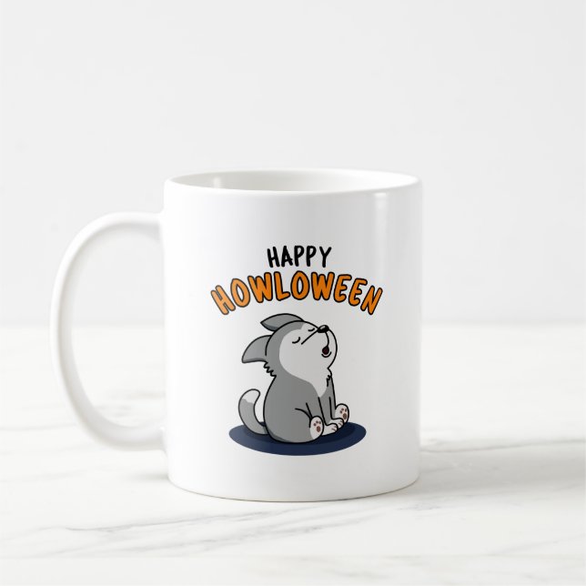 Lycklig Howloween Rolig hund Pun Kaffemugg (Vänster)