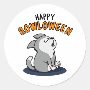 Lycklig Howloween Rolig hund Pun Runt Klistermärke