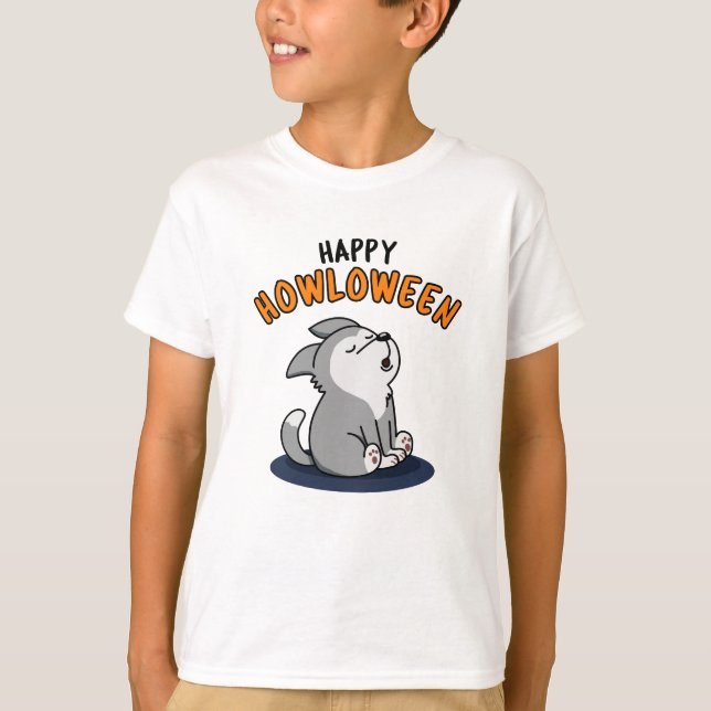 Lycklig Howloween Rolig hund Pun T Shirt (Framsida)