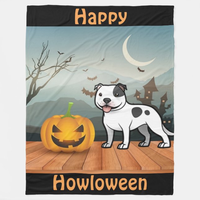 Lycklig Howloween Stafford Bull Terrier Fleecefilt (Framsidan)