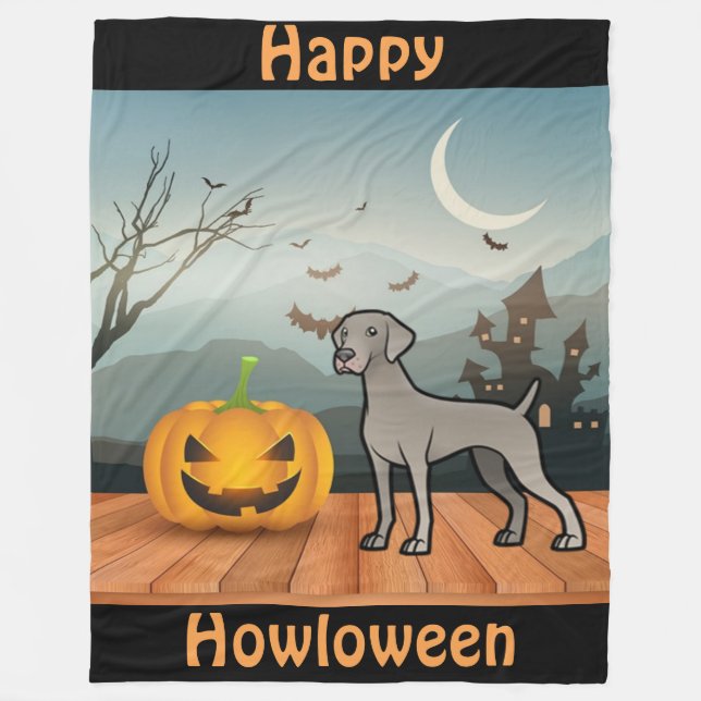 Lycklig Howloween Weimaraner Fleecefilt (Framsidan)