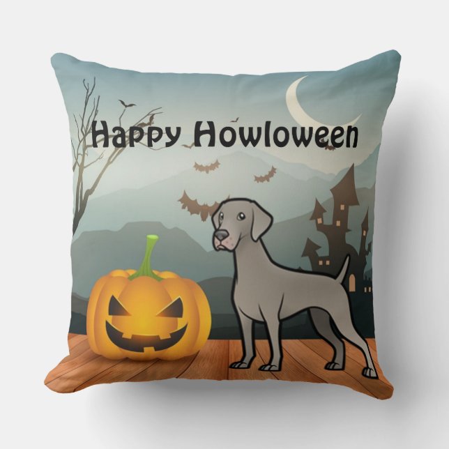 Lycklig Howloween Weimaraner Kudde (Framsida)