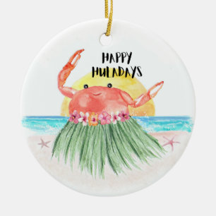 Lycklig Huladays Crab Tropical Beach-jul Julgransprydnad Keramik