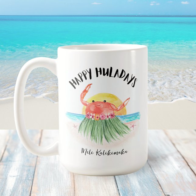 Lycklig Huladays Crab Tropical Beach-jul Kaffemugg (Skapare uppladdad)