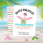 Lycklig Huladays Flamingo Beach-jul Julkort<br><div class="desc">Släpp loss en våg av tropisk helgdag med Lycklig Huladays Flamingo Beach-julkort! De hawaiiska korten har en flamingo i en julhula som dansar på stranden, som förkroppsligar perfektens blandning av jultuber och semestervibes. Det här unika kortet ger en roligt som vrider till julhelgen och växlar snöscener för sandstränder och är...</div>