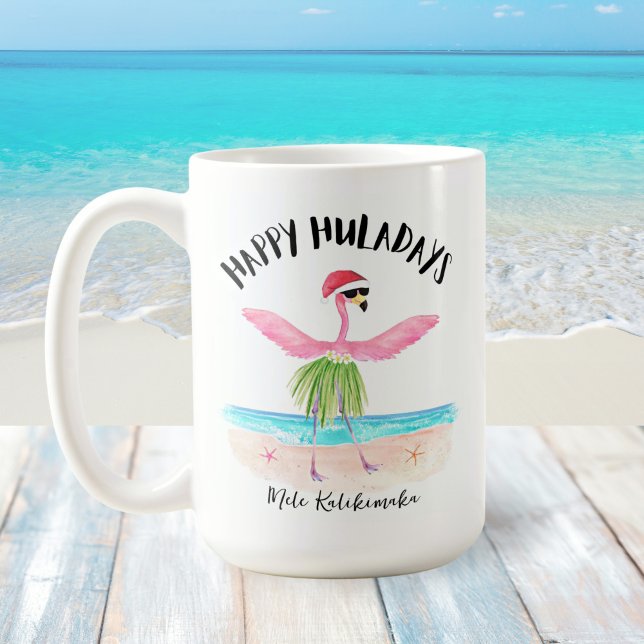 Lycklig Huladays Flamingo Santa Beach jul Kaffemugg (Skapare uppladdad)