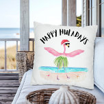 Lycklig Huladays Flamingo Santa Tropical Jul Kudde<br><div class="desc">Ge ditt hem den vismliga charmen från stranden en jul med den här "Lycklig Huladays Flamingo Santa"-julen dekorativ kudde, med originalteckningar av en rosa flamingo som är utblottad i en julhula som dansar vid havet. Denna öinspirerade, plusande kudde ger både komfort och tropisk beröring till ditt område. Oavsett om du...</div>