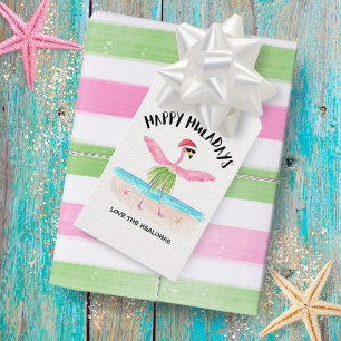 Lycklig Huladays Flamingo Santa Tropical Jul Presentetikett