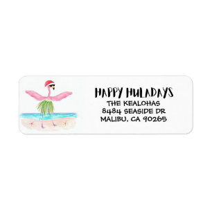 Lycklig Huladays Flamingo Santa Tropical Jul Returadress Etikett
