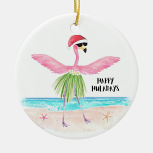 Lycklig Huladays Flamingo Tropical Beach-jul Julgransprydnad Keramik