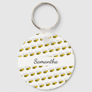 Lycklig humla, vit monogram namn nyckelring