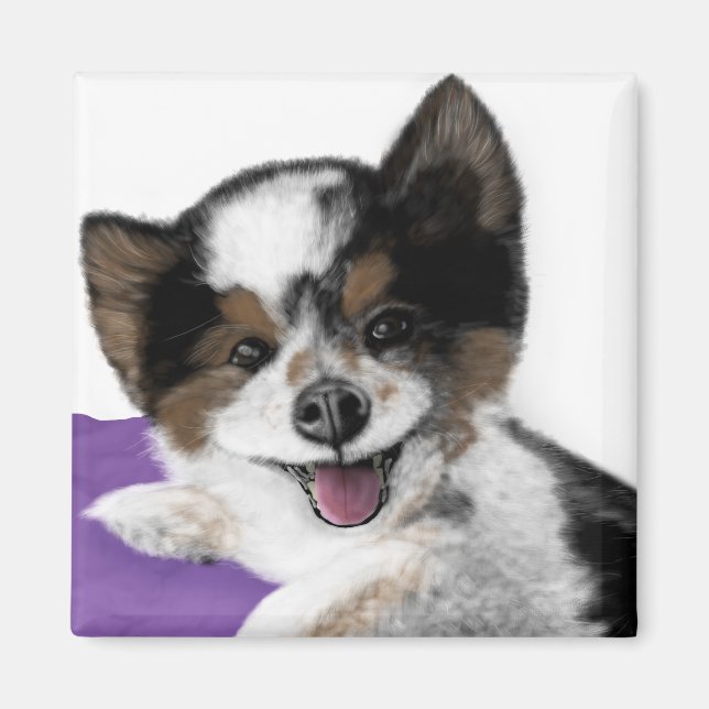 Lycklig Hund Ansikte Magnet (Framsidan)