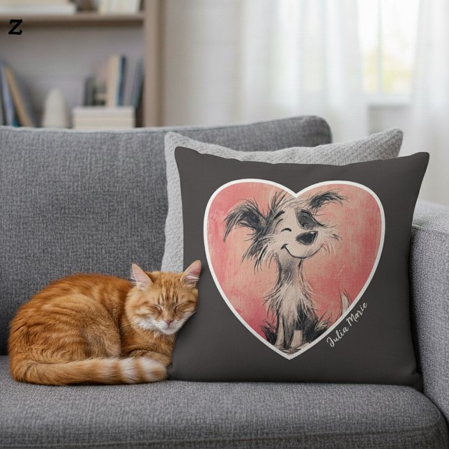 Lycklig Hund Doodle Print Anpassade Dekorativ kudd Kudde (Skapare uppladdad)