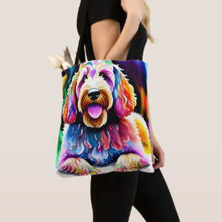 Lycklig Hund Goldendoodle Watercolor Design Tygkasse