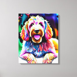 Lycklig Hund Goldendoodle Watercolor Sketch Canvastryck