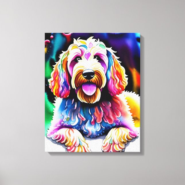 Lycklig Hund Goldendoodle Watercolor Sketch Canvastryck (Framsida)