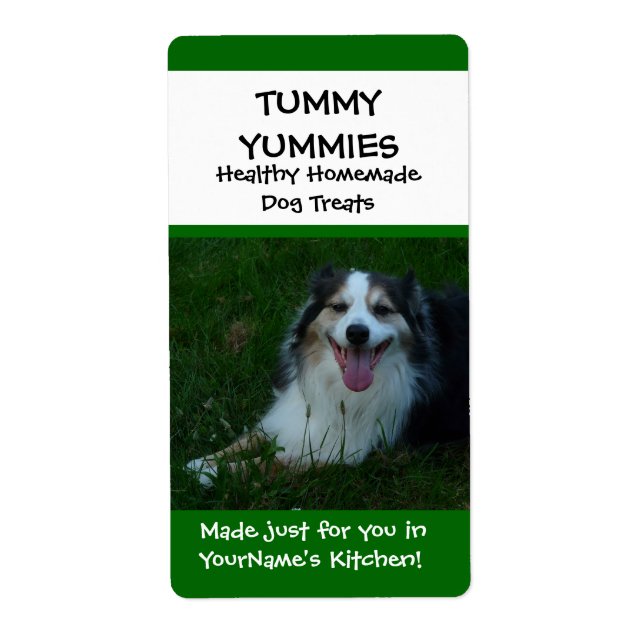 Lycklig Hund Homemade Treats Köksetikett Fraktsedel (Framsidan)