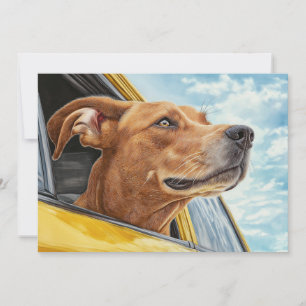 Lycklig Hund i Gult Car Art-utskrift Kort