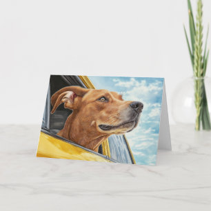 Lycklig Hund i Gult Car Art-utskrift Kort