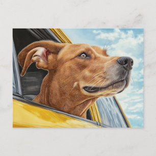 Lycklig Hund i Gult Car Art-utskrift Vykort