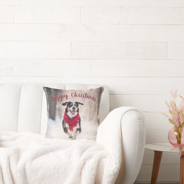 LYCKLIG HUND i SNÖ Kudde (Soffa)