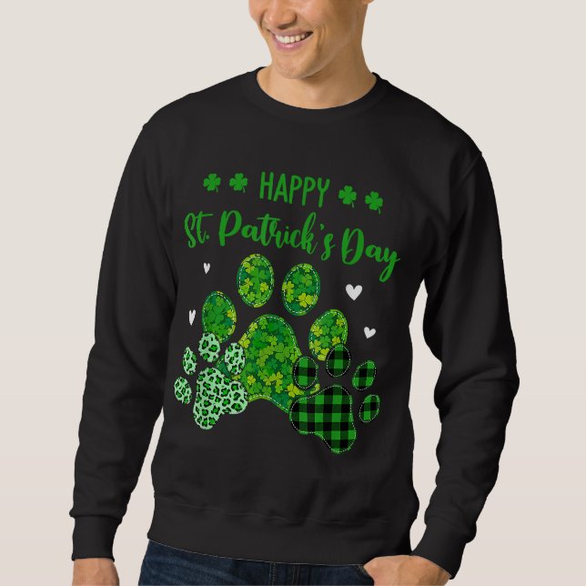 Lycklig Hund Leopard Skriv ut Hundägare St Patrick Lång Ärmad Tröja (Framsida)