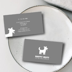 Lycklig Hund Logotyp Pet Sitta Service Care Grått Visitkort