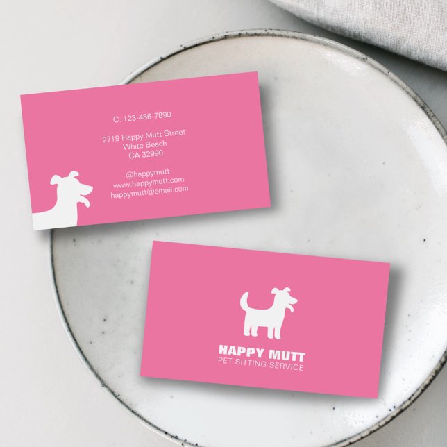 Lycklig Hund Logotyp Pet Sitta Service Care Rosa Visitkort (Skapare uppladdad)