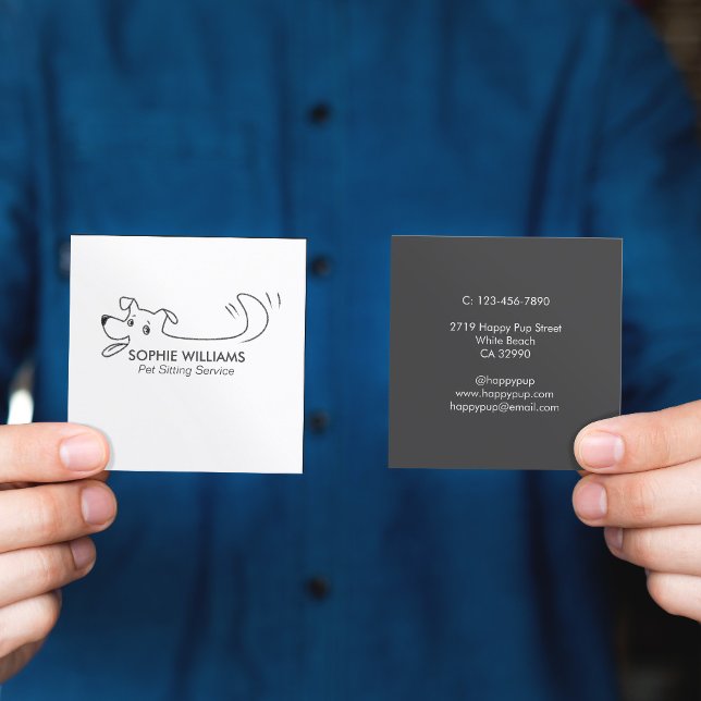 Lycklig Hund Logotyp Pet Sitta Service Care Traini Fyrkantigt Visitkort (Skapare uppladdad)
