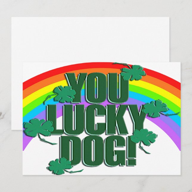 Lycklig hund och regnbåge St. Patrick's Day Flat Julkort (Fram/baksida)
