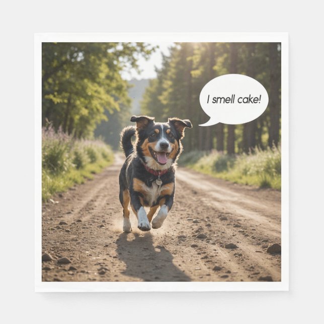 Lycklig Hund Smelling Birthday Cake Pappersservett (Framsidan)