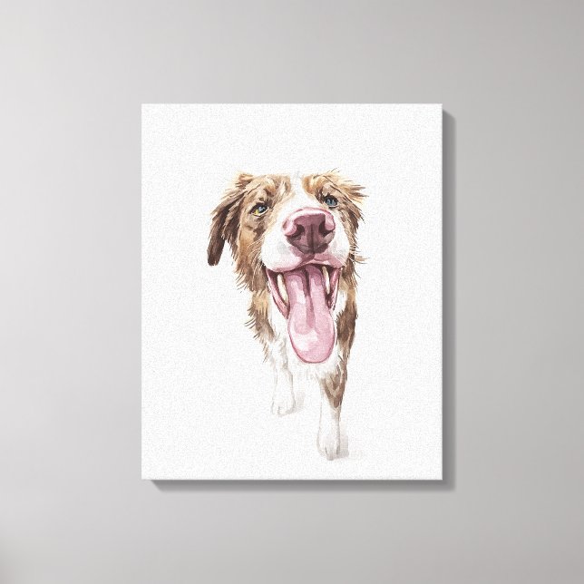 Lycklig Hund Watercolor Porträtt Canvastryck (Framsida)