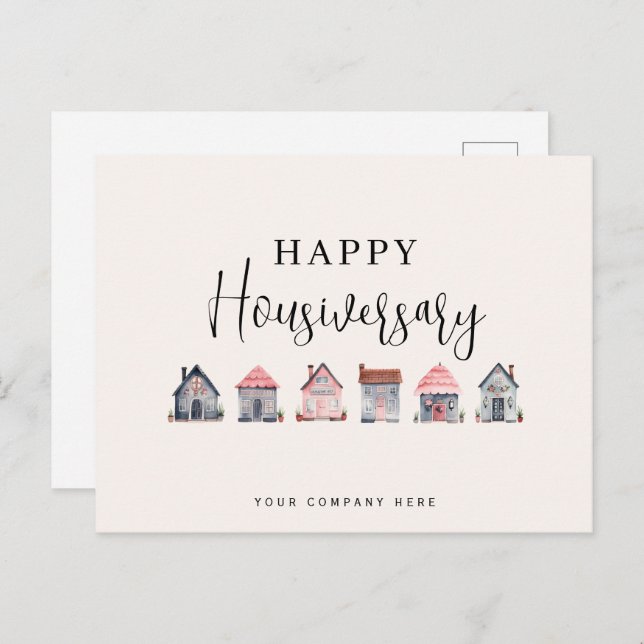 Lycklig Husårsdag Fastighetsförmedling Vykort (Fram/baksida)