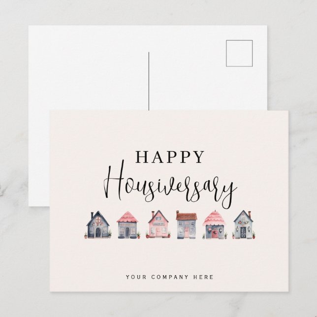 Lycklig Husårsdag Fastighetsmäklare Vykort (Fram/baksida)